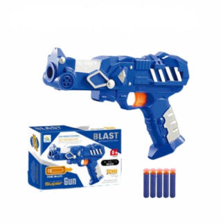 Pistolet à fléchettes Bleu et Gris - Lanceur Super Gun avec 5 munitions