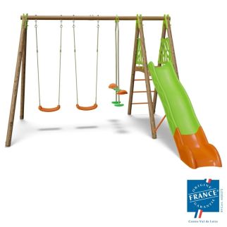 Balançoire en bois poutre métal Techwood AKEO - 6 enfants - Trigano