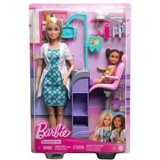 Mattel Barbie – Coffret Cabinet Dentaire, poupée Dentiste et Patient – HKT69
