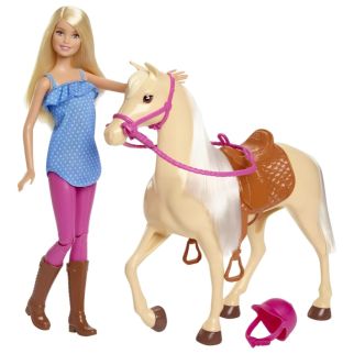 Mattel Barbie – Poupée Blonde avec cheval et accessoires d’Équitation – 70-FXH13