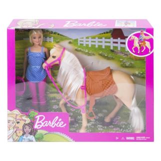 Mattel Barbie – Poupée Blonde avec cheval et accessoires d’Équitation – 70-FXH13