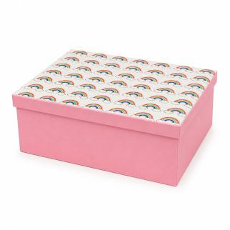 Boîte Cadeau Rectangulaire 26x18 cm – Motif Arc-en-Ciel & Base Rose