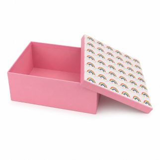 Boîte Cadeau Rectangulaire 26x18 cm – Motif Arc-en-Ciel & Base Rose