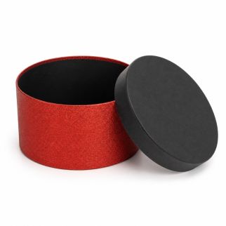 Boîte Cadeau Ronde Rouge Pailletée 15 CM avec Couvercle Noir