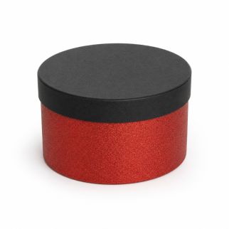 Boîte Cadeau Ronde Rouge Pailletée 15 CM avec Couvercle Noir