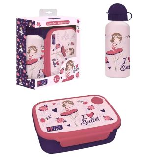 Set repas enfant "I Love Ballet", boîte à manger et gourde rose pour l'école