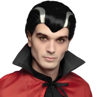 Perruque Vampire Boland – Perruque Noire à Mèches Grises pour Déguisement Dracula