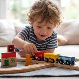 Circuit de Train en Bois 33 Pièces – Jeu de Construction Enfant
