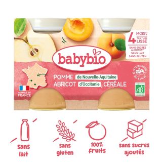 Petit pot de compote Pomme, Abricot et Céréales 2x130g