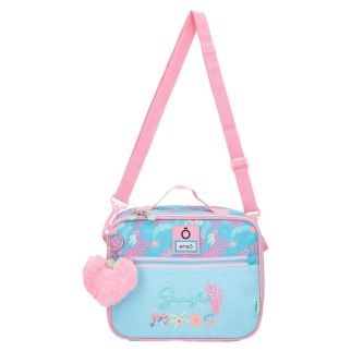 Sac repas isotherme Enso Jungle Mood – Lunch box enfant bandoulière bleu et rose | Pompon cœur