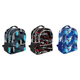 Sac à Dos 16" 4Poches Motifs Garçons, Tissu Couleurs Simple + Porte Clé-Modèle 2