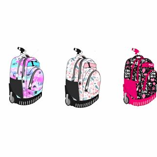 Trolley 18" 3Poches 6Motifs Filles Grand ZIP avec Base rigide + Porte Clé-Modèle 3