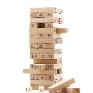 Jeu de Blocs en Bois 54 Pièces – Jeu de Construction et d'Adresse Numéroté pour Enfant et Famille