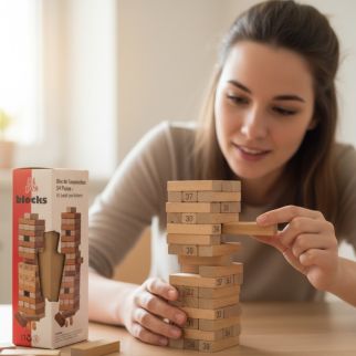 Jeu de Blocs en Bois 54 Pièces – Jeu de Construction et d'Adresse Numéroté pour Enfant et Famille