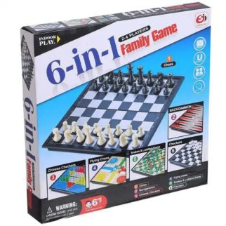Jeu de société 6 en 1 : échecs, backgammon, dames chinoises, ludo, serpents et échelles