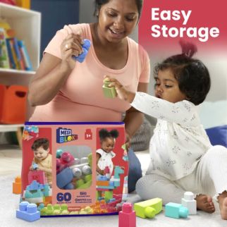 MEGA BLOKS First Builders Big Building Bag Toy Blocks With Storage Bag (60 Pieces) For Toddler - Mattel