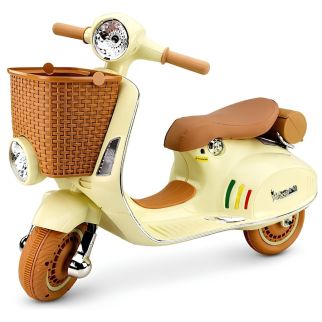 Moto à batterie Vespa pour enfant, Scooter électrique Vintage Crème avec panier en Osier