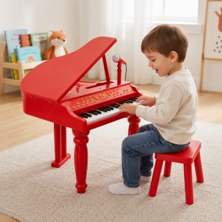 Piano Classique pour enfants rouge avec Tabouret et Microphone