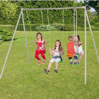 Portique Métal LOUISE Trigano 2,20 m – 2 Balançoires + Face à Face – 4 Enfants