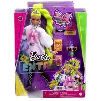 Poupée Barbie Extra N°11 – Mannequin Mode avec Natte Vert Fluo, Tenue Oversize et Accessoires Tendances