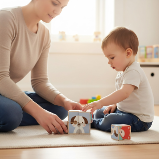 Manchot Puzzle de blocs d'animaux en bois 6 faces