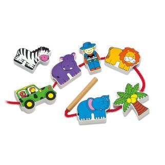 Viga – Jeu d’enfilage en bois Zoo, 12 blocs animaux et personnages – GL-59549