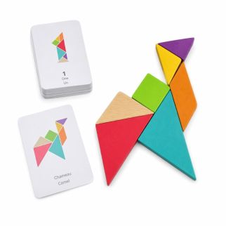 Puzzle Tangram en Bois – Jeu Éducatif Manchot avec Cartes Modèles