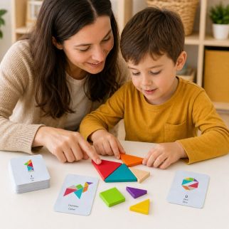 Puzzle Tangram en Bois – Jeu Éducatif Manchot avec Cartes Modèles