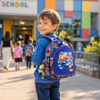 Sac à Dos Enfant 12" Voitures de Course 2 Poches avec Porte-Clé
