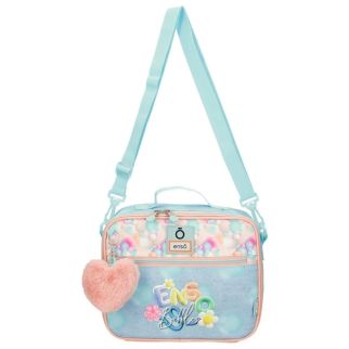 Sac repas isotherme Enso Bubbles – Lunch box enfant bandoulière dégradé bleu et rose | Pompon cœur