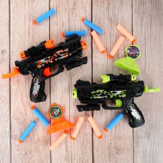 Set de 2 Pistolets à Fléchettes en Mousse – Mayan Soft Bullet Gun avec Cibles et 12 Dards