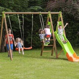 Balançoire en bois poutre métal Techwood AKEO - 6 enfants - Trigano