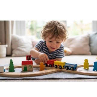 Circuit de Train en Bois 33 Pièces – Jeu de Construction Enfant
