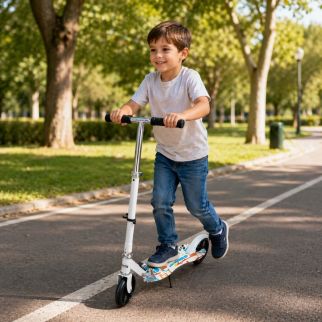 Trottinette Métallique 2 Roues Enfant - Scooter Pliable Blanc