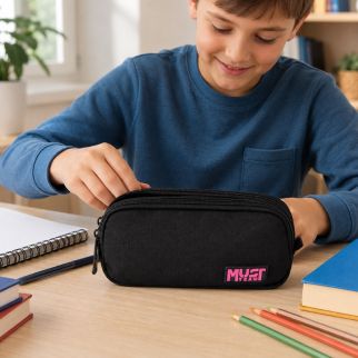 Trousse Noir MUST – Trousse Scolaire 2 Compartiments