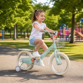 Vélo Fille 16 Pouces avec Roulettes, Panier Avant et Cadre Résistant – Idéal Débutant