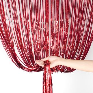 Rideau Métallisé Rouge à Franges