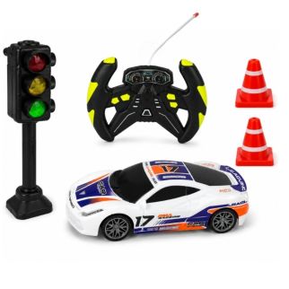 Voiture R/C Rivalry – Voiture Télécommandée 1:20 avec Feu de Signalisation, Cônes et Télécommande Volant