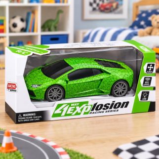 Voiture R/C Explosion – Voiture Télécommandée Sportive Verte avec Éclairage LED et Motif Explosion