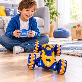 Voiture R/C Torsion – Voiture Télécommandée Tout-Terrain avec Roues Mecanum, Spray et Lumières