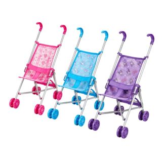 Poussette Pliante pour poupée, Violette, rose et bleue