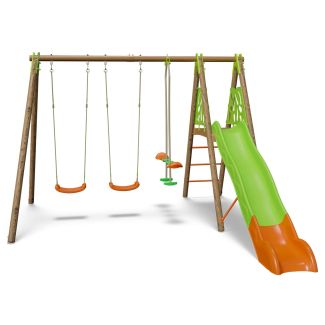 Balançoire en bois poutre métal Techwood AKEO - 6 enfants - Trigano