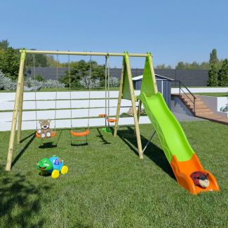 Portique Balançoire En Bois Poutre Métal Avec Toboggan OPTIMA - Trigano