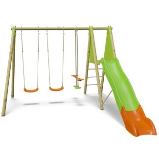 Portique Balançoire En Bois Poutre Métal Avec Toboggan OPTIMA - Trigano