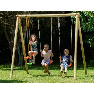  DARIFOU Portique 2,30m En Bois avec 2 balançoires + 1 face à face - Trigano