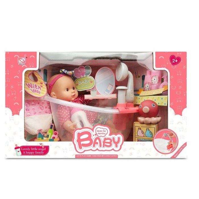 Baignoire bébé rose avec accessoires pour poupées - Ensemble de