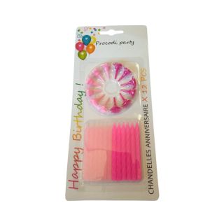 12 BOUGIES ROSES avec SUPPORTS - Procodi