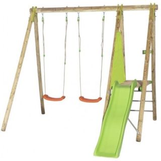 Portique en bois Topwood DANI - 2 balançoires + 1 plateforme 
