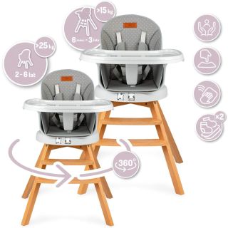 MoMi Woodi Chaise haute 3 en 1 pour bébés et enfants de 6 à 36 mois - Gris