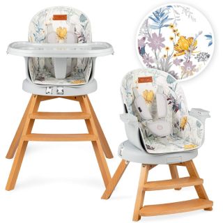 MoMi Woodi Chaise haute 3 en 1 pour bébés et enfants de 6 à 36 mois - Fleur